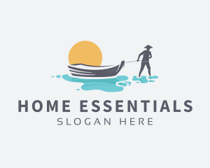 Canoe Boat Sunset logo design