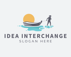 Canoe Boat Sunset logo design