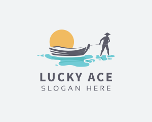 Canoe Boat Sunset logo design