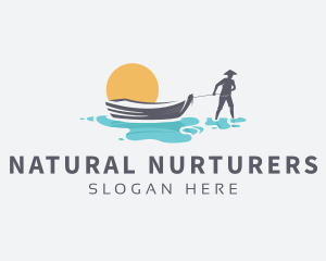 Canoe Boat Sunset logo design