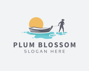 Canoe Boat Sunset logo design