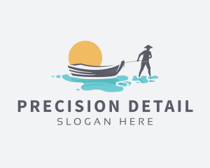 Canoe Boat Sunset logo design