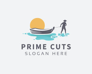 Canoe Boat Sunset logo design