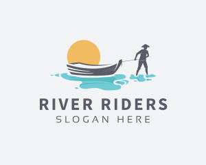 Canoe Boat Sunset logo design