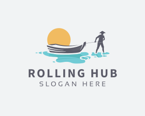 Canoe Boat Sunset logo design