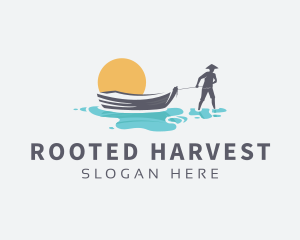 Canoe Boat Sunset logo design