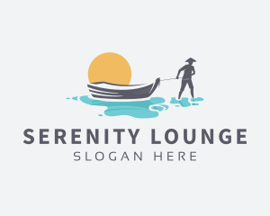 Canoe Boat Sunset logo design