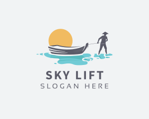 Canoe Boat Sunset logo design