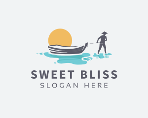 Canoe Boat Sunset logo design