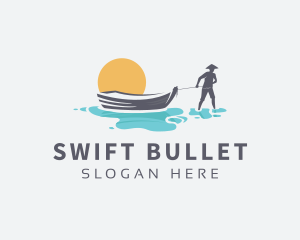 Canoe Boat Sunset logo design