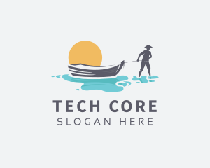 Canoe Boat Sunset logo design