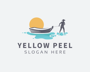 Canoe Boat Sunset logo design