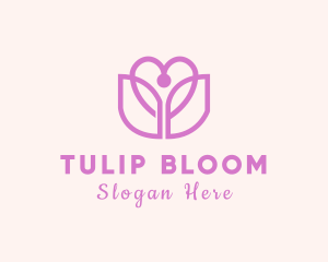 Heart Tulip Flower logo design