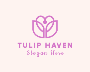 Heart Tulip Flower logo design