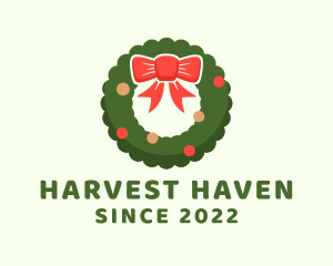 Ribbon Holiday Wreath logo design