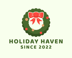 Ribbon Holiday Wreath logo design