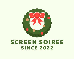 Ribbon Holiday Wreath logo design