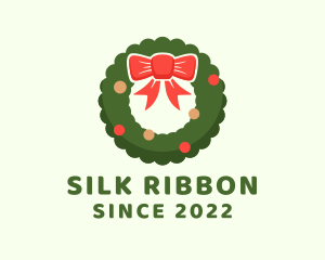 Ribbon Holiday Wreath logo design