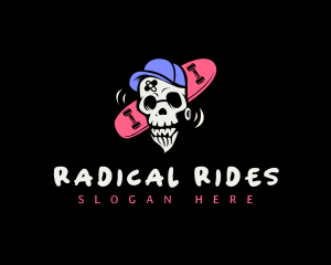 Skeleton Skater Skull logo design