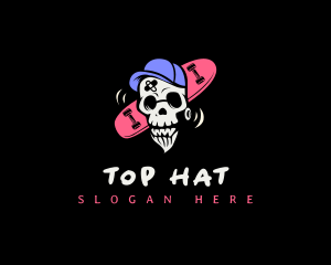 Skeleton Skater Skull logo design