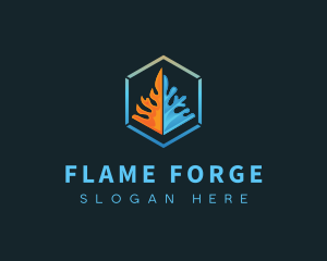 Hexagon Fire Ice Cube logo design