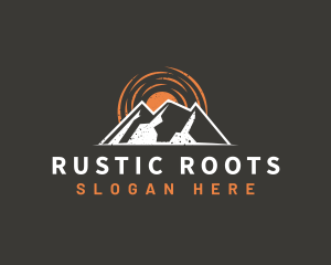 Rustic Mountain Sun logo design