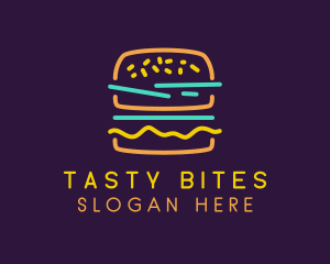 Neon Hamburger Snack logo design