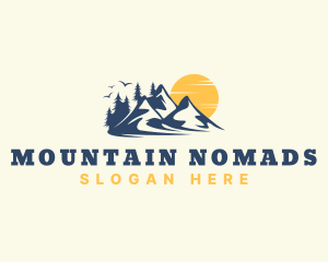 Forest Mountain Sunset logo design