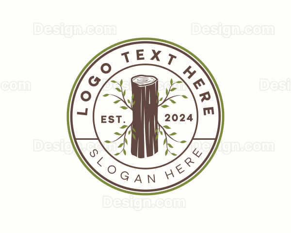 Wood Log Leaf Logo