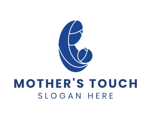 Blue Caring Mother & Child logo design