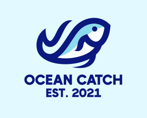 Wave Ocean Fish logo design