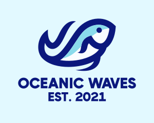 Wave Ocean Fish logo design