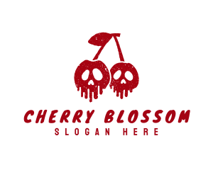Retro Skull Cherry logo design