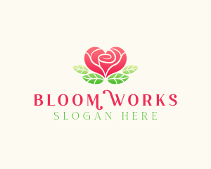 Heart Rose Flower logo design