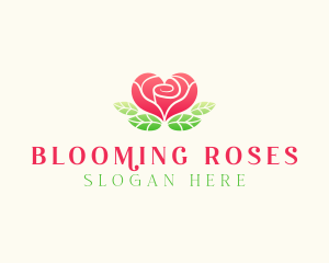 Heart Rose Flower logo design