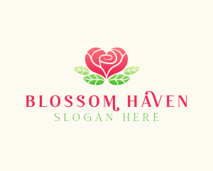 Heart Rose Flower logo design