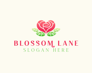 Heart Rose Flower logo design