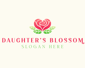 Heart Rose Flower logo design