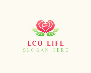 Heart Rose Flower logo design