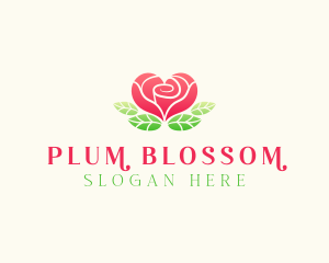 Heart Rose Flower logo design