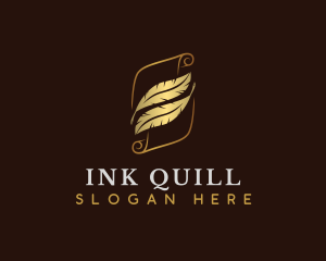 Scroll Quill Feather logo design