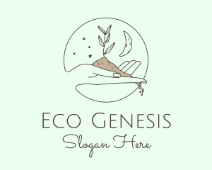 Eco Moon Hand  logo design