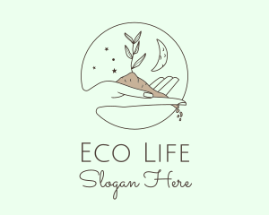 Eco Moon Hand  logo design