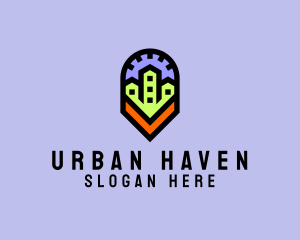 Urban Neighborhood Map Pin logo design