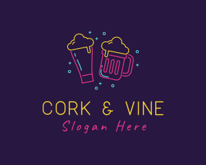 Neon Beer Drinking Bar logo design