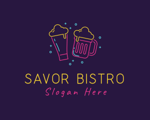 Neon Beer Drinking Bar logo design