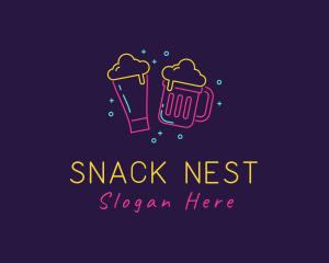 Neon Beer Drinking Bar logo design