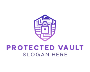 Circuit Shield Padlock logo design