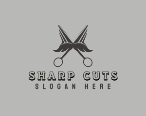 Mustache Barbershop Scissors logo design