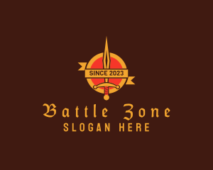 Medieval Dagger Shield Banner logo design